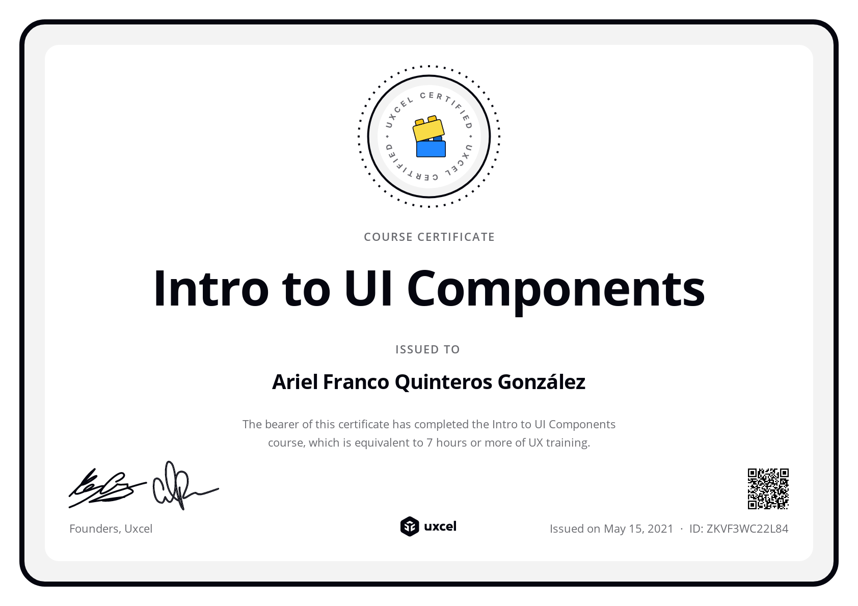 Ariel Franco Quinteros González's certificate